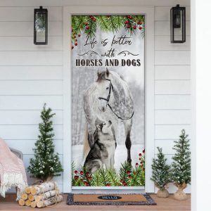 Life Is Better With Horses And Dogs Door Cover Christmas Door Cover Christmas Horse Decor 6