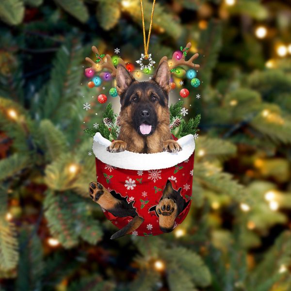 Long Haired German Shepherd In Snow Pocket Christmas Ornament – Two Sided Christmas Plastic Hanging