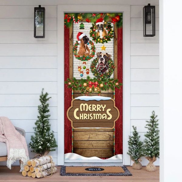 Love Boxer Dog Christmas Door Cover – Unique Gifts Doorcover – Holiday Decor