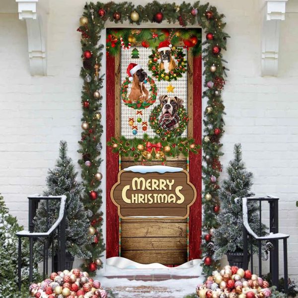 Love Boxer Dog Christmas Door Cover – Unique Gifts Doorcover – Holiday Decor