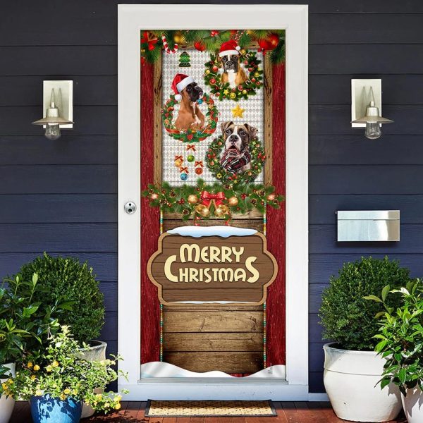 Love Boxer Dog Christmas Door Cover – Unique Gifts Doorcover – Holiday Decor