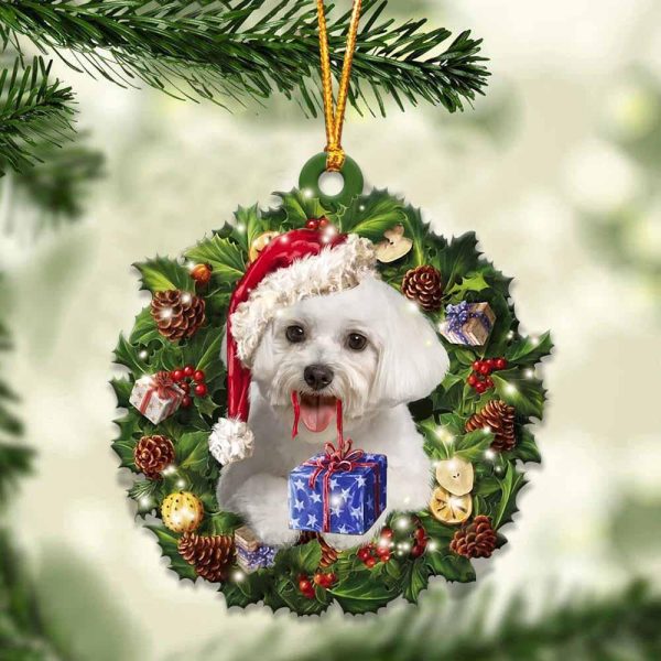 Maltese And Christmas Ornament – Acrylic Dog Ornament – Gifts For Dog Lovers