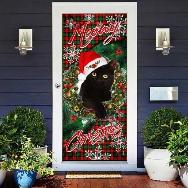 Meowy Christmas Door Cover – Black Cat Door Cover