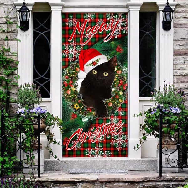 Meowy Christmas Door Cover – Black Cat Door Cover