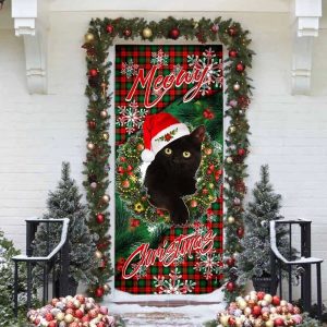 Meowy Christmas Door Cover Black Cat Door Cover 4