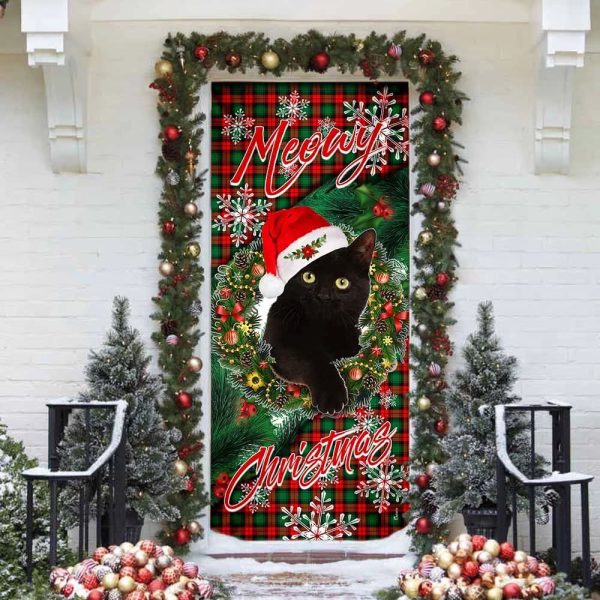 Meowy Christmas Door Cover – Black Cat Door Cover