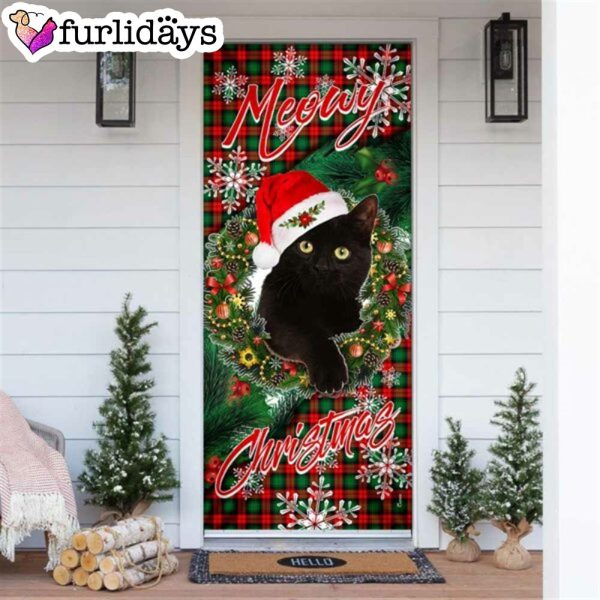 Meowy Christmas Door Cover – Black Cat Door Cover