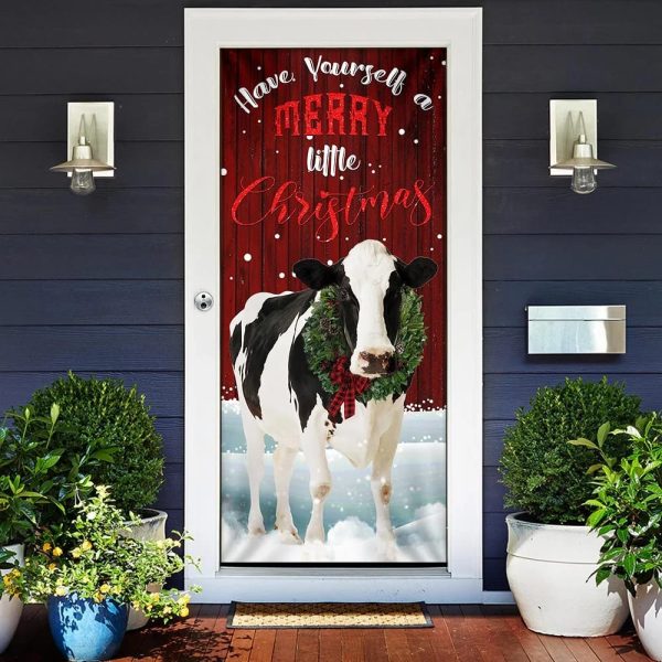 Merrry Christmas Cattle Door Cover – Unique Gifts Doorcover – Holiday Decor