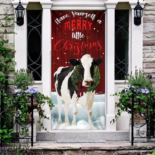 Merrry Christmas Cattle Door Cover – Unique Gifts Doorcover – Holiday Decor