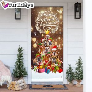 Merry Christmas. Bulldog Christmas Tree Door Cover Xmas Gifts For Pet Lovers Christmas Decor