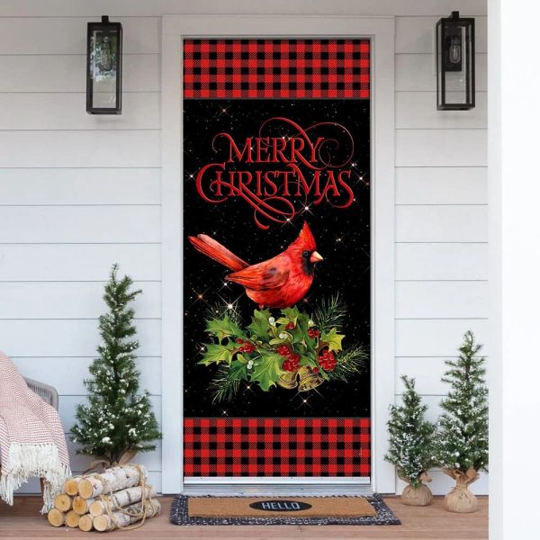 Merry Christmas Cardinal Door Cover – Cardinal Christmas Decor – Christmas Door Cover Decorations