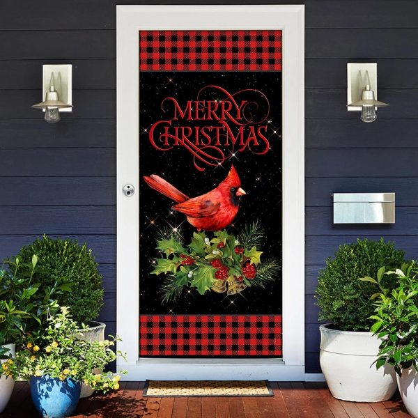 Merry Christmas Cardinal Door Cover – Cardinal Christmas Decor – Christmas Door Cover Decorations