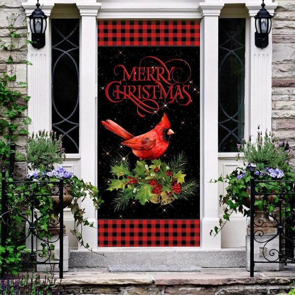 Merry Christmas Cardinal Door Cover – Cardinal Christmas Decor – Christmas Door Cover Decorations