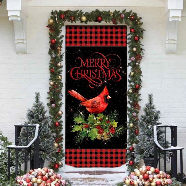 Merry Christmas Cardinal Door Cover – Cardinal Christmas Decor – Christmas Door Cover Decorations