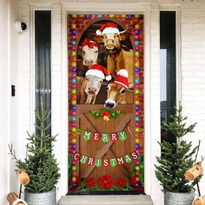 Merry Christmas Door Cover Cow Cattle Door Cover Unique Gifts Doorcover 1