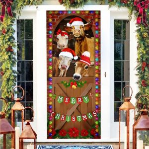 Merry Christmas Door Cover Cow Cattle Door Cover Unique Gifts Doorcover 2