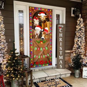 Merry Christmas Door Cover Cow Cattle Door Cover Unique Gifts Doorcover 3