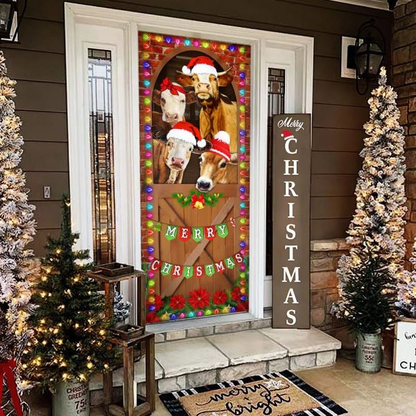 Merry Christmas Door Cover – Cow Cattle Door Cover – Unique Gifts Doorcover