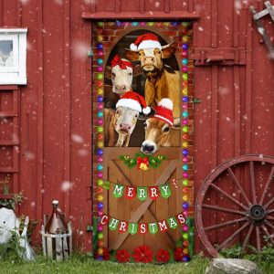 Merry Christmas Door Cover Cow Cattle Door Cover Unique Gifts Doorcover 4