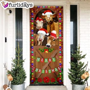 Merry Christmas Door Cover Cow Cattle Door Cover Unique Gifts Doorcover 6