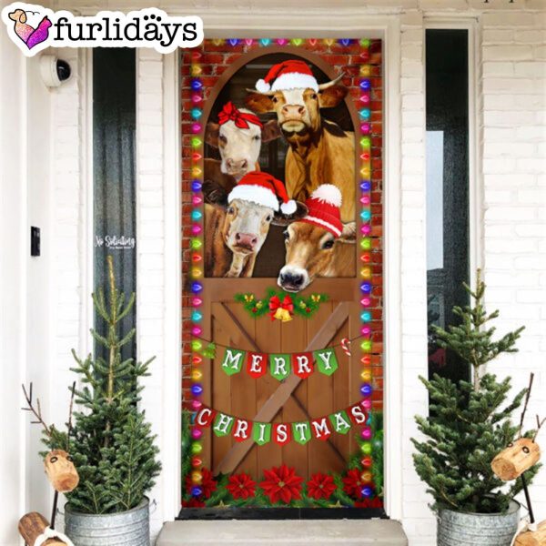 Merry Christmas Door Cover – Cow Cattle Door Cover – Unique Gifts Doorcover