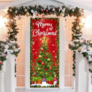 Merry Christmas Door Cover Christmas Tree Decor Unique Gifts Doorcover 1