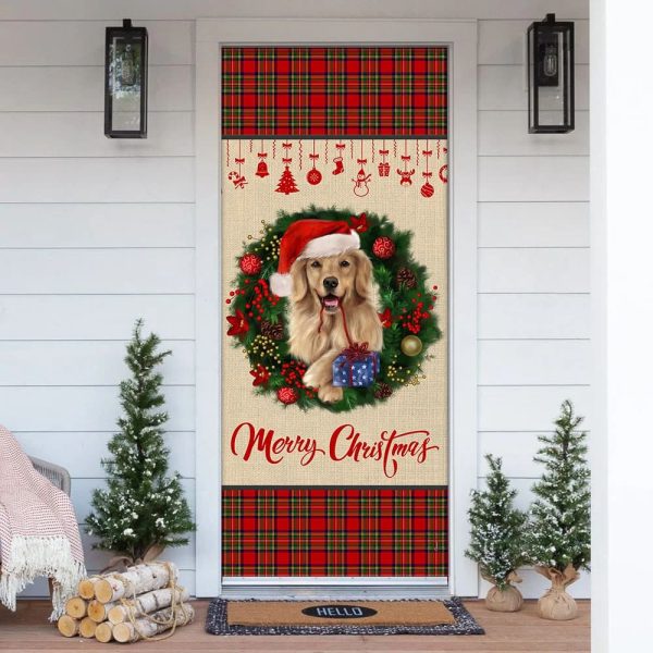 Merry Christmas Golden Retriever Door Cover – Xmas Outdoor Decoration – Gifts For Dog Lovers