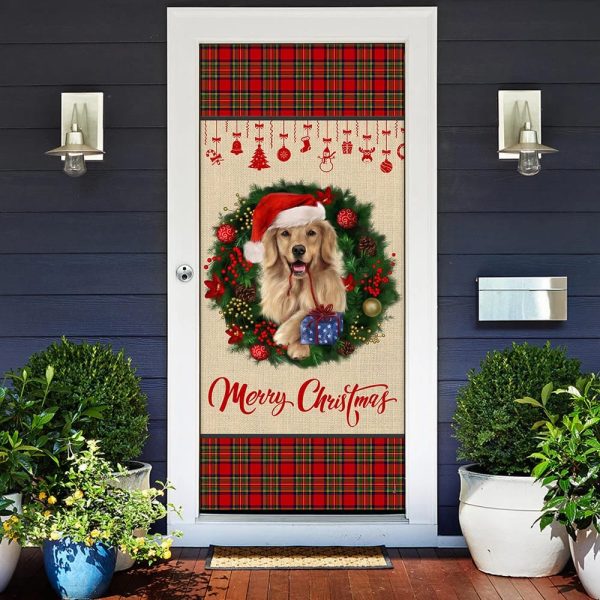 Merry Christmas Golden Retriever Door Cover – Xmas Outdoor Decoration – Gifts For Dog Lovers