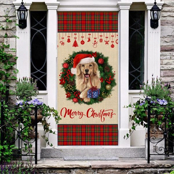 Merry Christmas Golden Retriever Door Cover – Xmas Outdoor Decoration – Gifts For Dog Lovers