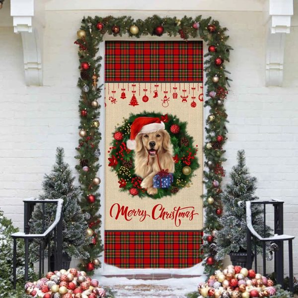 Merry Christmas Golden Retriever Door Cover – Xmas Outdoor Decoration – Gifts For Dog Lovers