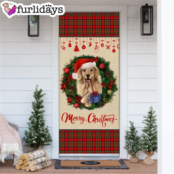 Merry Christmas Golden Retriever Door Cover – Xmas Outdoor Decoration – Gifts For Dog Lovers