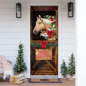 Merry Christmas Horse In Stable Door Cover Christmas Horse Decor Christmas Outdoor Decoration 1