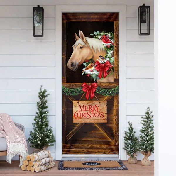 Merry Christmas Horse In Stable Door Cover – Christmas Horse Decor – Christmas Outdoor Decoration