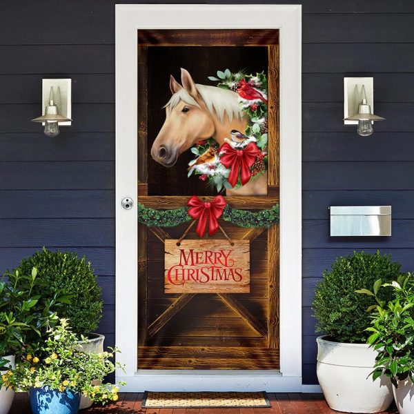 Merry Christmas Horse In Stable Door Cover – Christmas Horse Decor – Christmas Outdoor Decoration