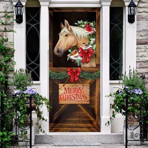 Merry Christmas Horse In Stable Door Cover Christmas Horse Decor Christmas Outdoor Decoration 3