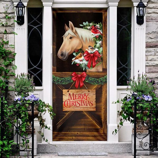 Merry Christmas Horse In Stable Door Cover – Christmas Horse Decor – Christmas Outdoor Decoration