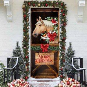 Merry Christmas Horse In Stable Door Cover Christmas Horse Decor Christmas Outdoor Decoration 4