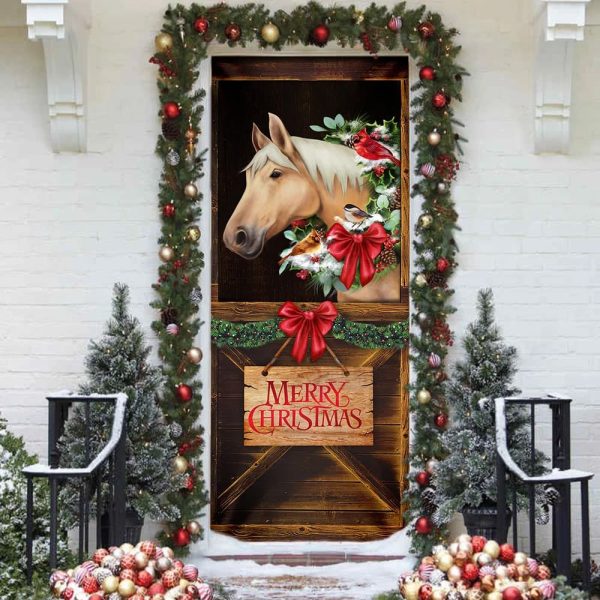 Merry Christmas Horse In Stable Door Cover – Christmas Horse Decor – Christmas Outdoor Decoration