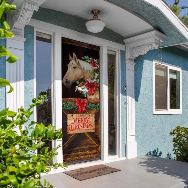 Merry Christmas Horse In Stable Door Cover – Christmas Horse Decor – Christmas Outdoor Decoration