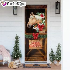 Merry Christmas Horse In Stable Door Cover Christmas Horse Decor Christmas Outdoor Decoration 7