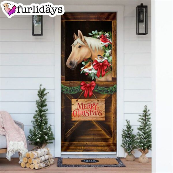 Merry Christmas Horse In Stable Door Cover – Christmas Horse Decor – Christmas Outdoor Decoration