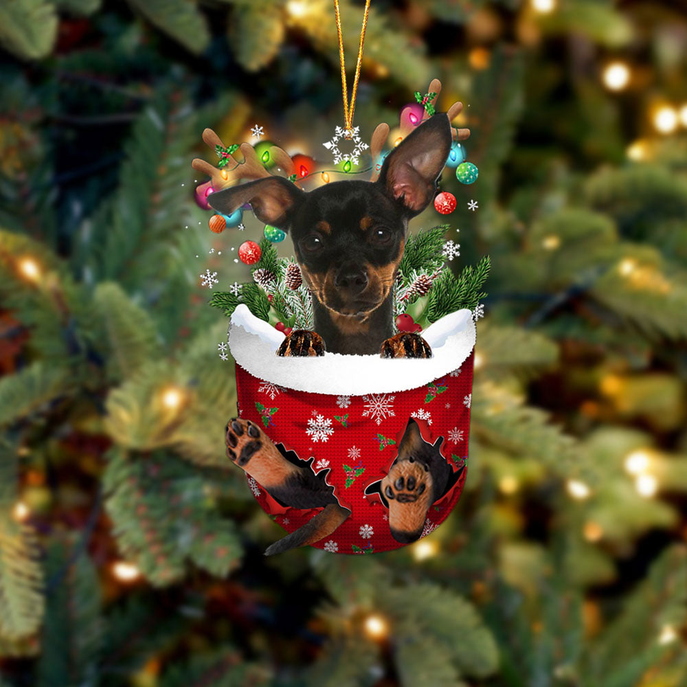 Miniature Pinscher 2 In Snow Pocket Christmas Ornament - Two Sided Christmas Plastic Hanging