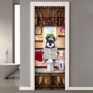 Miniature Schnauzer Puppy Sitting On A Toilet Door Cover Xmas Outdoor Decoration Gifts For Dog Lovers 2