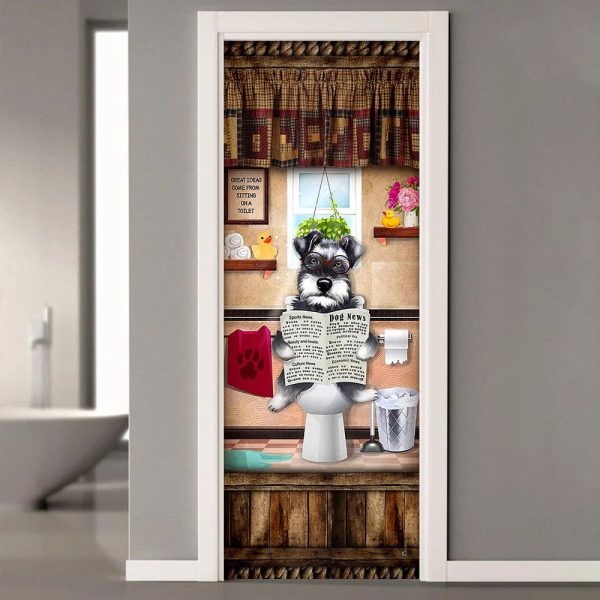 Miniature Schnauzer Puppy Sitting On A Toilet Door Cover – Xmas Outdoor Decoration – Gifts For Dog Lovers