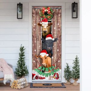 Moo Ry Christmas Cow Door Cover Unique Gifts Doorcover Holiday Decor 1