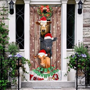 Moo Ry Christmas Cow Door Cover Unique Gifts Doorcover Holiday Decor 3