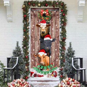 Moo Ry Christmas Cow Door Cover Unique Gifts Doorcover Holiday Decor 4