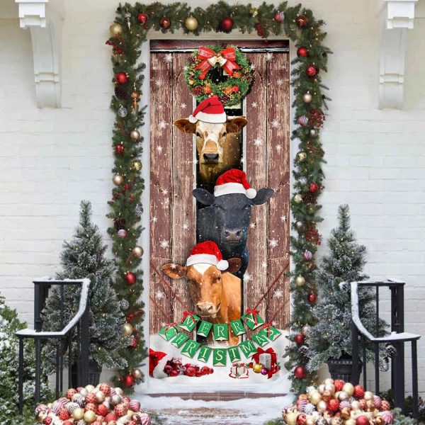 Moo-Ry Christmas Cow Door Cover – Unique Gifts Doorcover – Holiday Decor