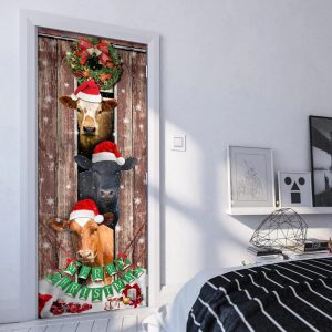 Moo Ry Christmas Cow Door Cover Unique Gifts Doorcover Holiday Decor 5