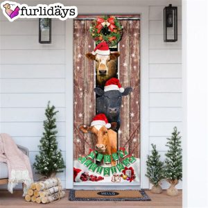 Moo Ry Christmas Cow Door Cover Unique Gifts Doorcover Holiday Decor 6